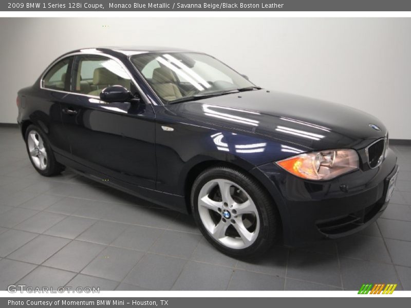 Monaco Blue Metallic / Savanna Beige/Black Boston Leather 2009 BMW 1 Series 128i Coupe