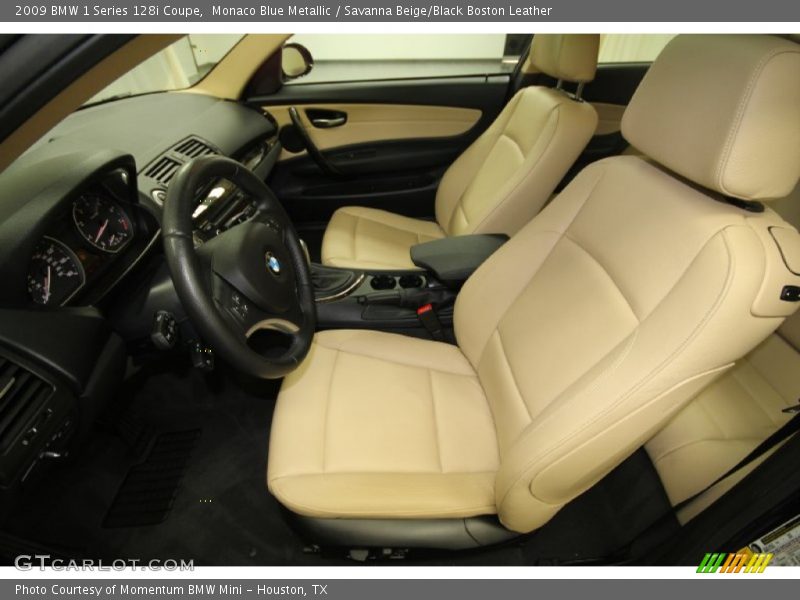 Monaco Blue Metallic / Savanna Beige/Black Boston Leather 2009 BMW 1 Series 128i Coupe
