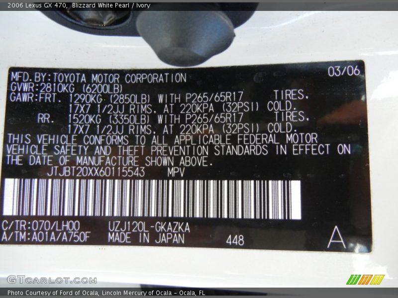 Blizzard White Pearl / Ivory 2006 Lexus GX 470