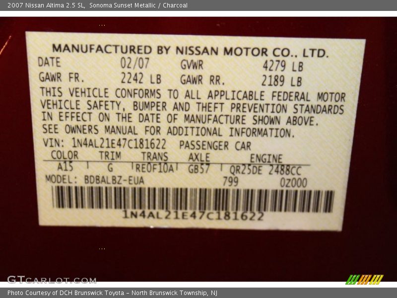 Sonoma Sunset Metallic / Charcoal 2007 Nissan Altima 2.5 SL