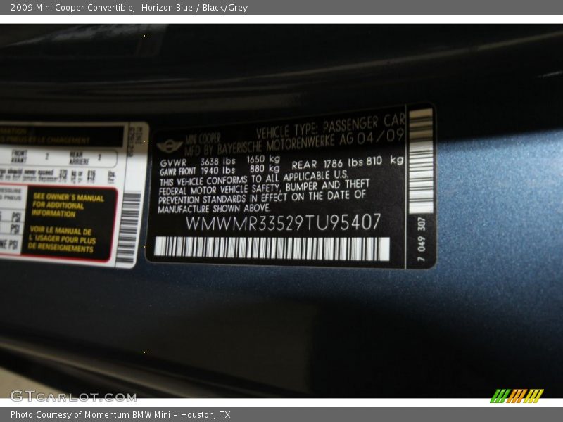 Horizon Blue / Black/Grey 2009 Mini Cooper Convertible