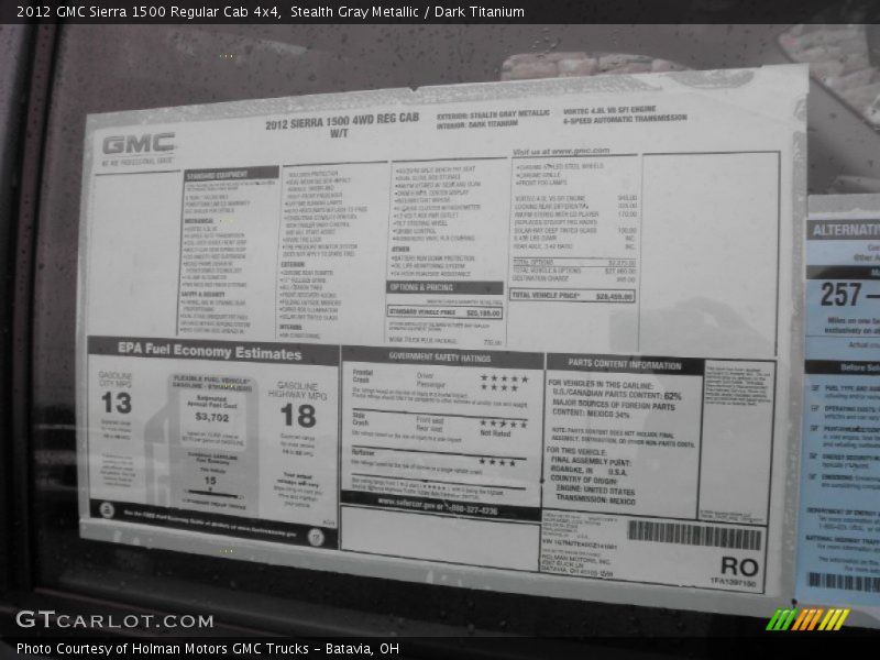  2012 Sierra 1500 Regular Cab 4x4 Window Sticker