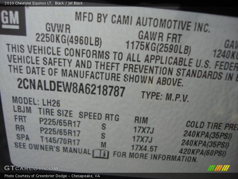 Black / Jet Black 2010 Chevrolet Equinox LT