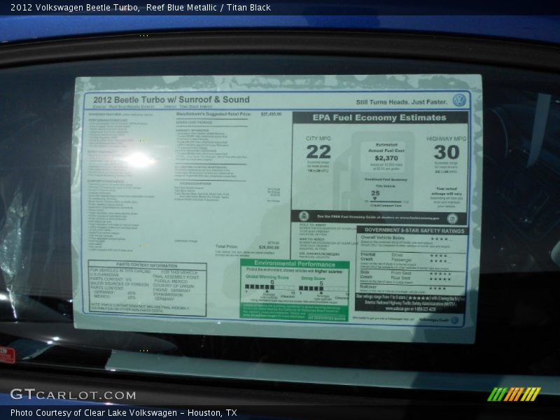 Reef Blue Metallic / Titan Black 2012 Volkswagen Beetle Turbo