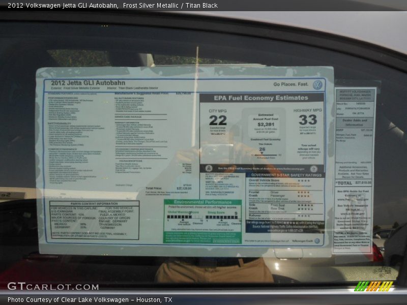  2012 Jetta GLI Autobahn Window Sticker
