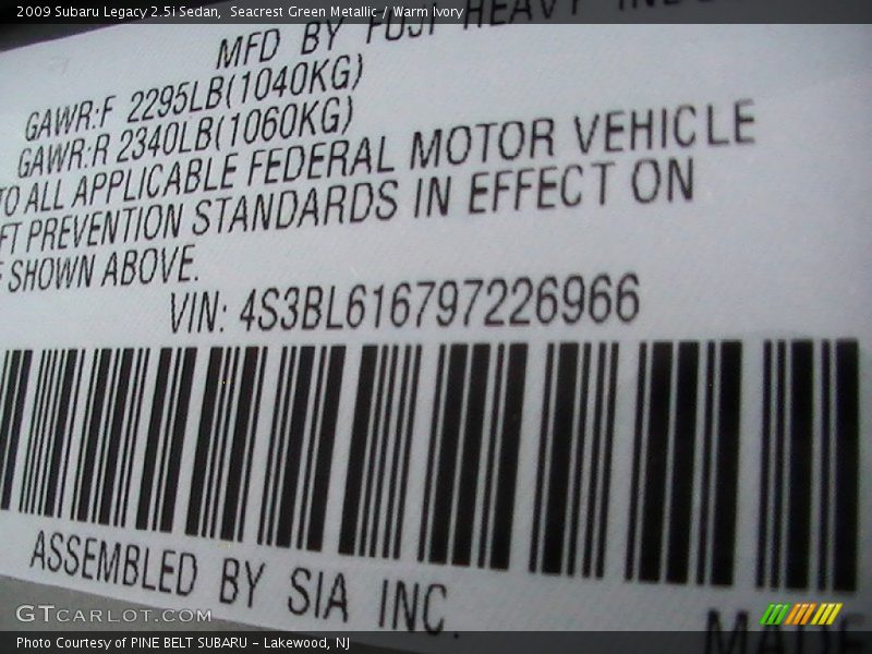Seacrest Green Metallic / Warm Ivory 2009 Subaru Legacy 2.5i Sedan