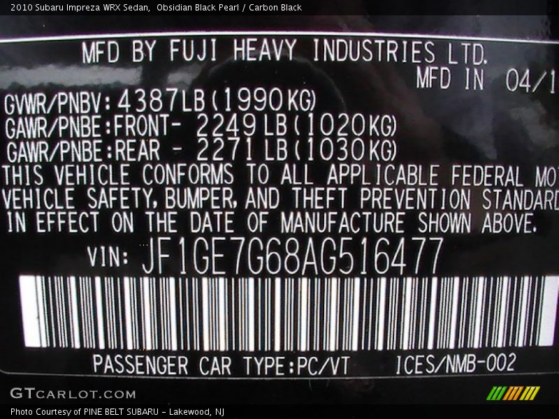 Obsidian Black Pearl / Carbon Black 2010 Subaru Impreza WRX Sedan