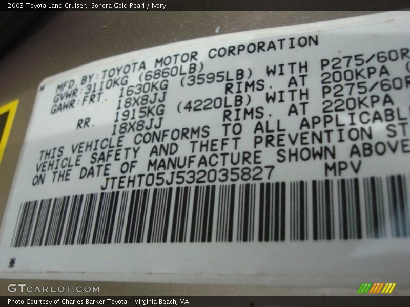Sonora Gold Pearl / Ivory 2003 Toyota Land Cruiser