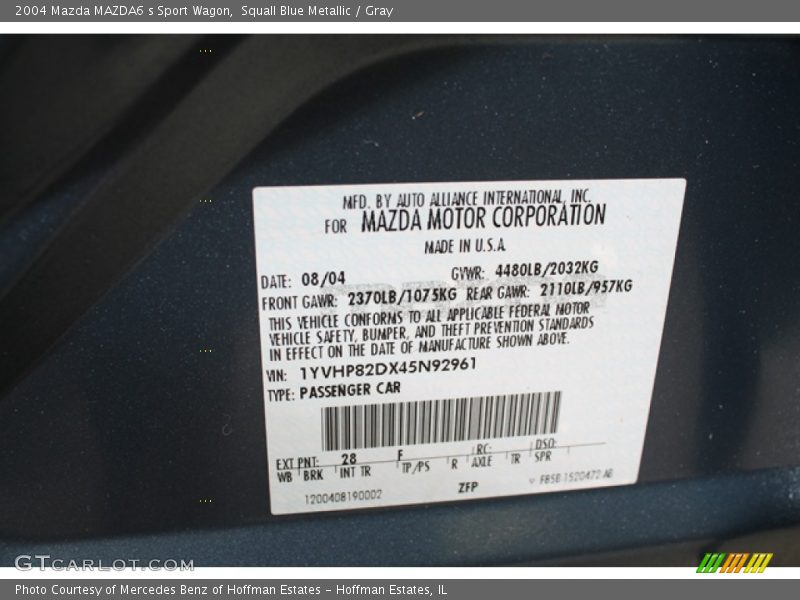2004 MAZDA6 s Sport Wagon Squall Blue Metallic Color Code 28F