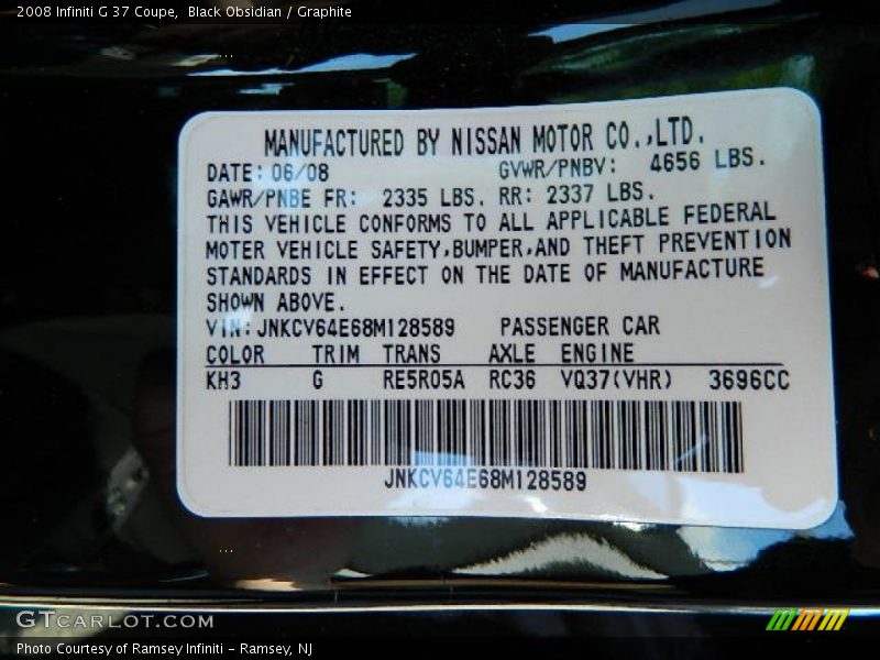 Black Obsidian / Graphite 2008 Infiniti G 37 Coupe