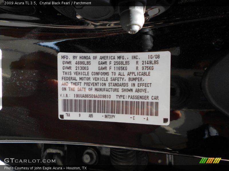 Crystal Black Pearl / Parchment 2009 Acura TL 3.5