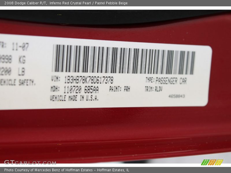 Inferno Red Crystal Pearl / Pastel Pebble Beige 2008 Dodge Caliber R/T