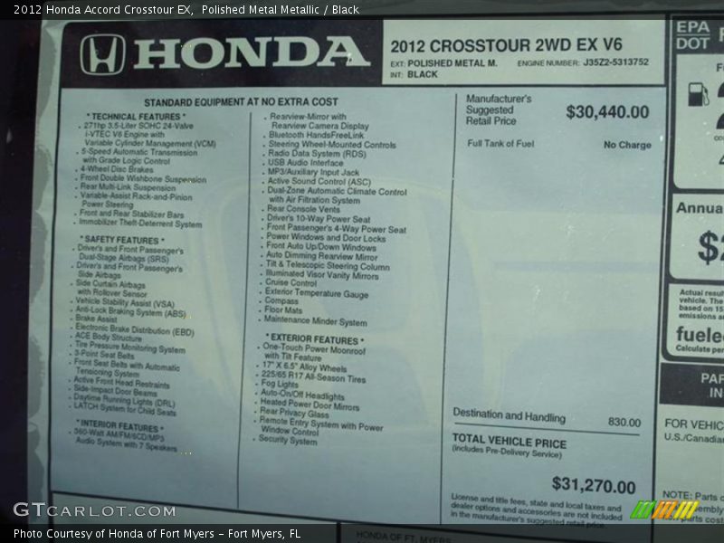  2012 Accord Crosstour EX Window Sticker