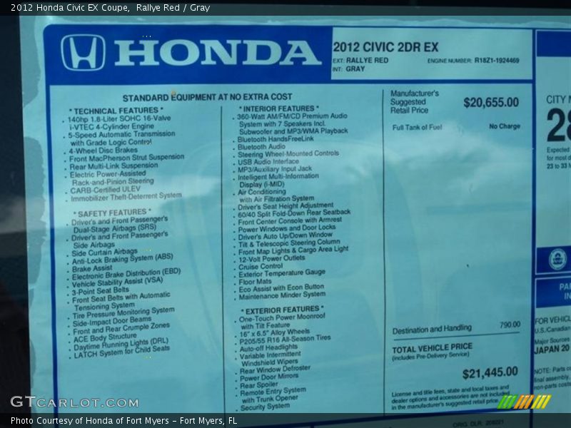 Rallye Red / Gray 2012 Honda Civic EX Coupe