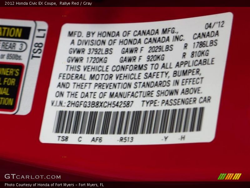 Rallye Red / Gray 2012 Honda Civic EX Coupe