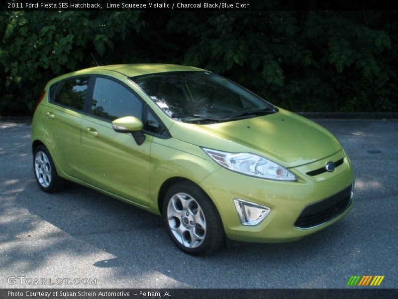 Lime Squeeze Metallic / Charcoal Black/Blue Cloth 2011 Ford Fiesta SES Hatchback