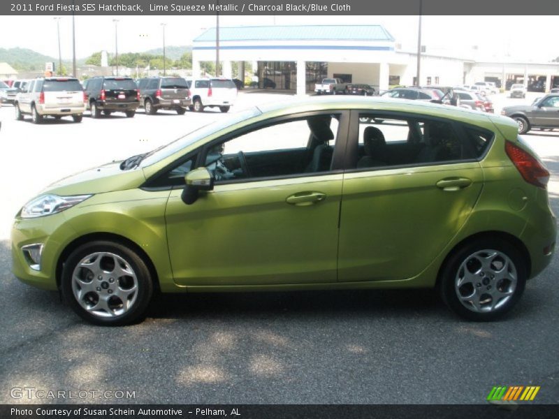 Lime Squeeze Metallic / Charcoal Black/Blue Cloth 2011 Ford Fiesta SES Hatchback