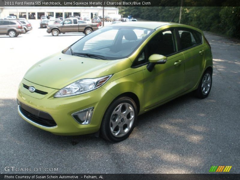 Lime Squeeze Metallic / Charcoal Black/Blue Cloth 2011 Ford Fiesta SES Hatchback
