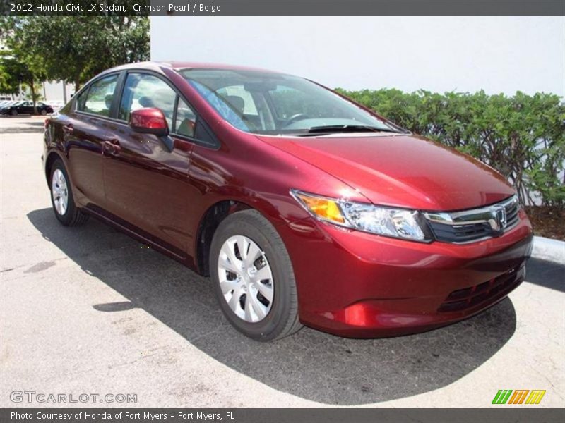 Crimson Pearl / Beige 2012 Honda Civic LX Sedan