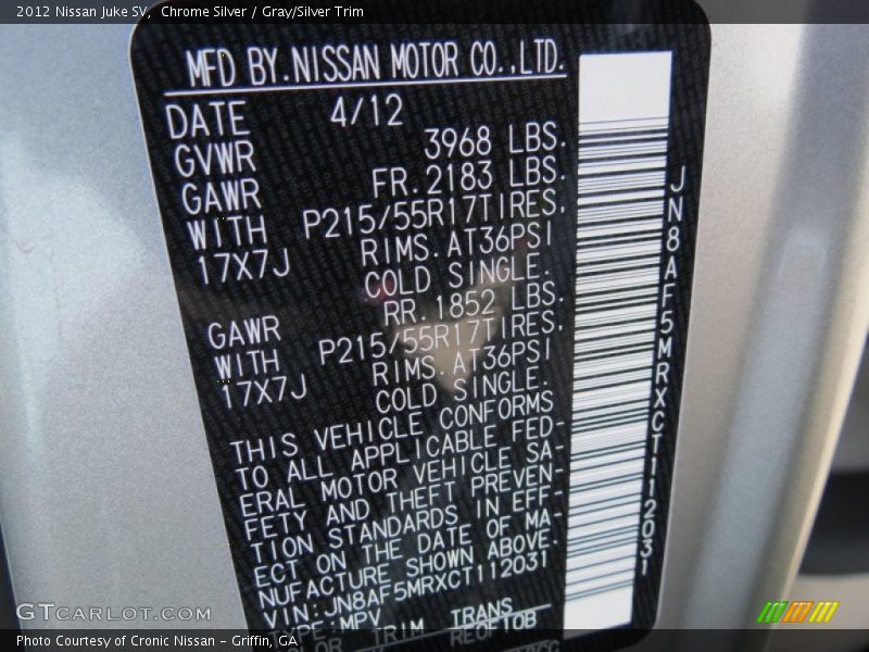 Chrome Silver / Gray/Silver Trim 2012 Nissan Juke SV