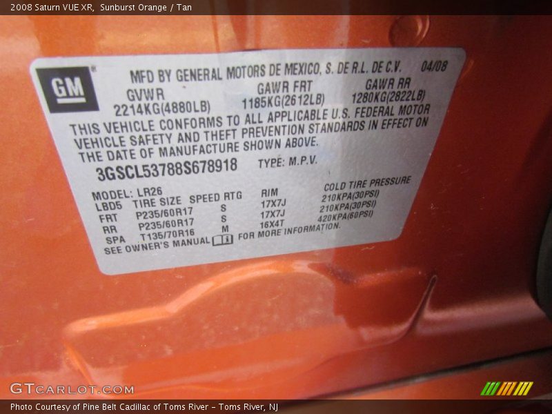 Sunburst Orange / Tan 2008 Saturn VUE XR