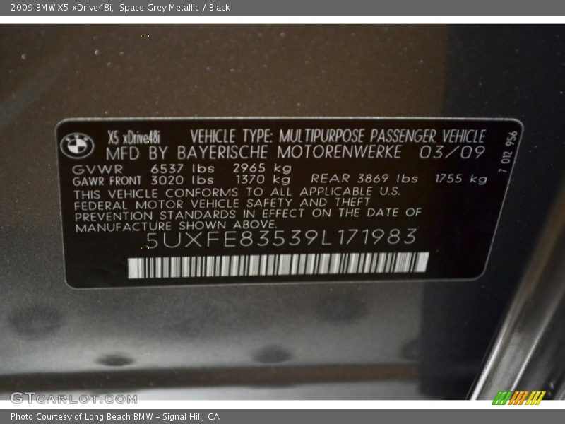 Space Grey Metallic / Black 2009 BMW X5 xDrive48i