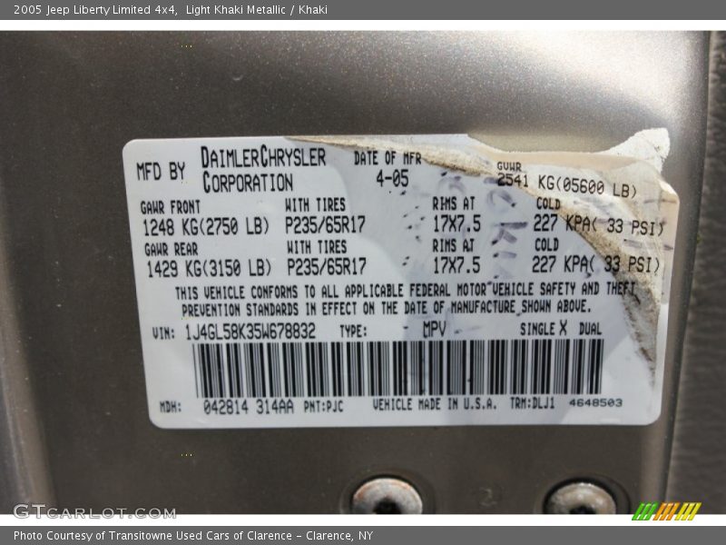 Light Khaki Metallic / Khaki 2005 Jeep Liberty Limited 4x4