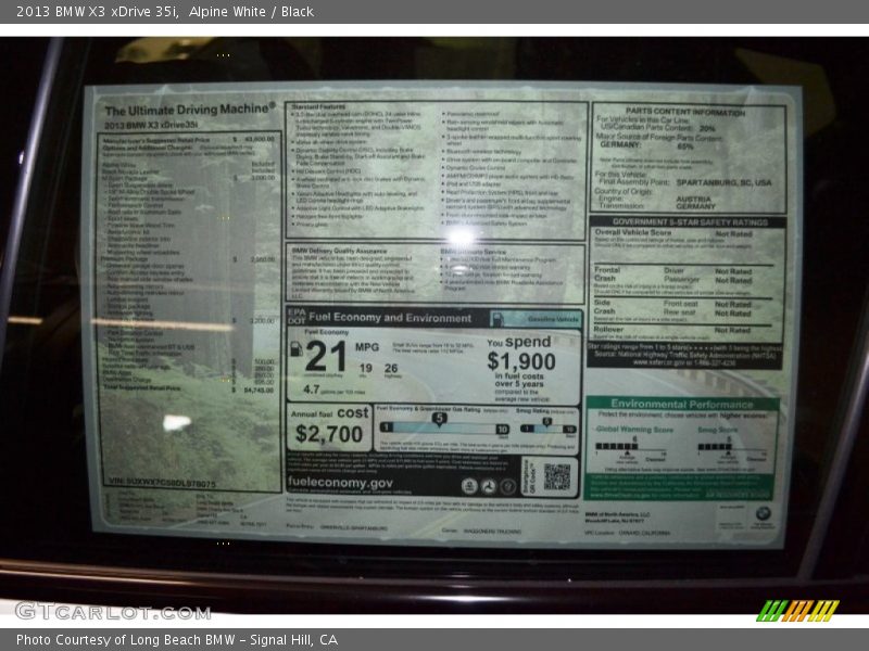Alpine White / Black 2013 BMW X3 xDrive 35i