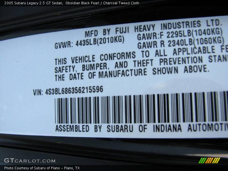 Obsidian Black Pearl / Charcoal Tweed Cloth 2005 Subaru Legacy 2.5 GT Sedan