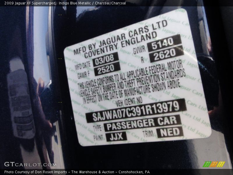 Indigo Blue Metallic / Charcoal/Charcoal 2009 Jaguar XF Supercharged