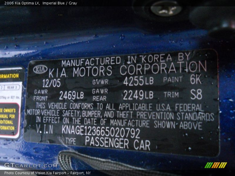 Imperial Blue / Gray 2006 Kia Optima LX