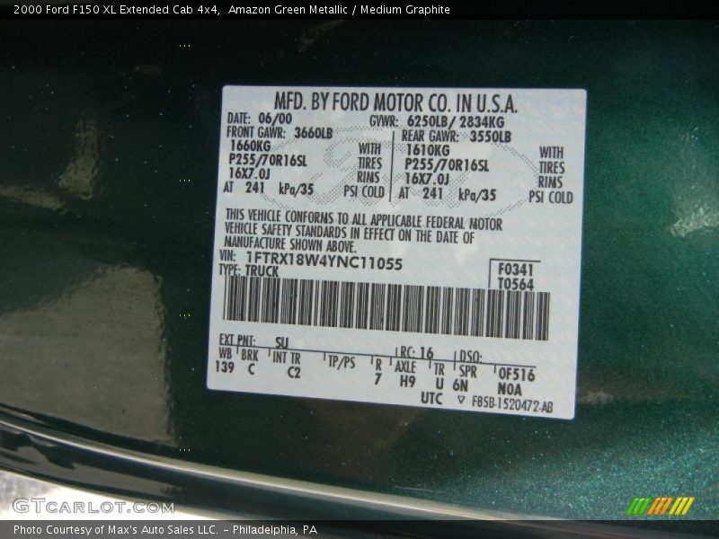 2000 F150 XL Extended Cab 4x4 Amazon Green Metallic Color Code SU