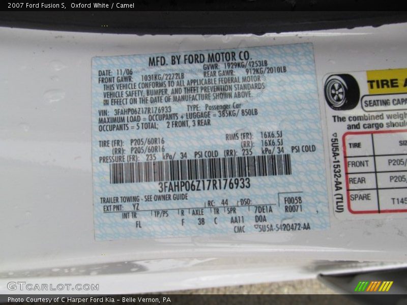 Oxford White / Camel 2007 Ford Fusion S