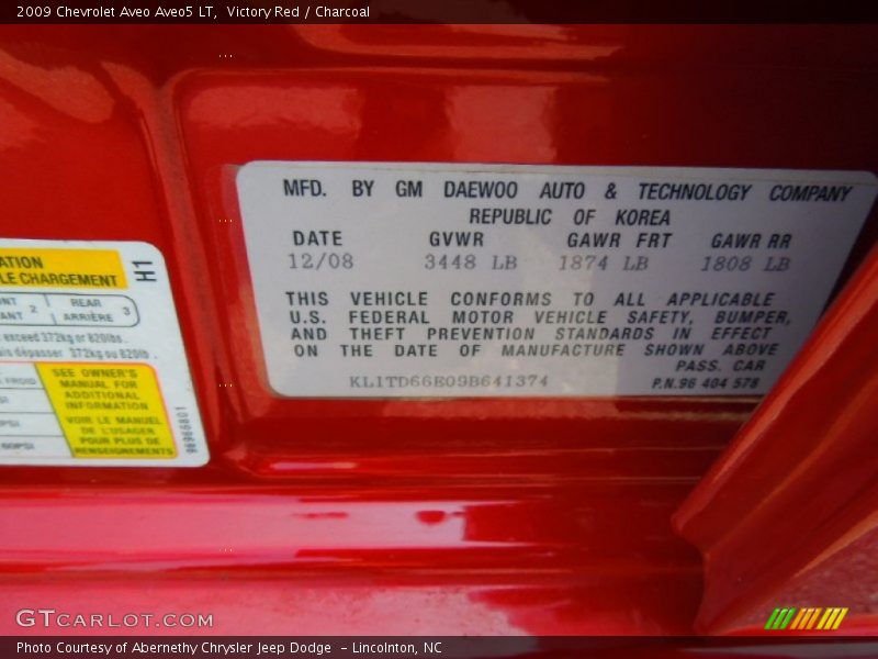 Victory Red / Charcoal 2009 Chevrolet Aveo Aveo5 LT