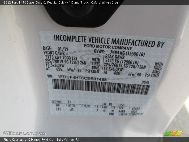 Oxford White / Steel 2012 Ford F450 Super Duty XL Regular Cab 4x4 Dump Truck