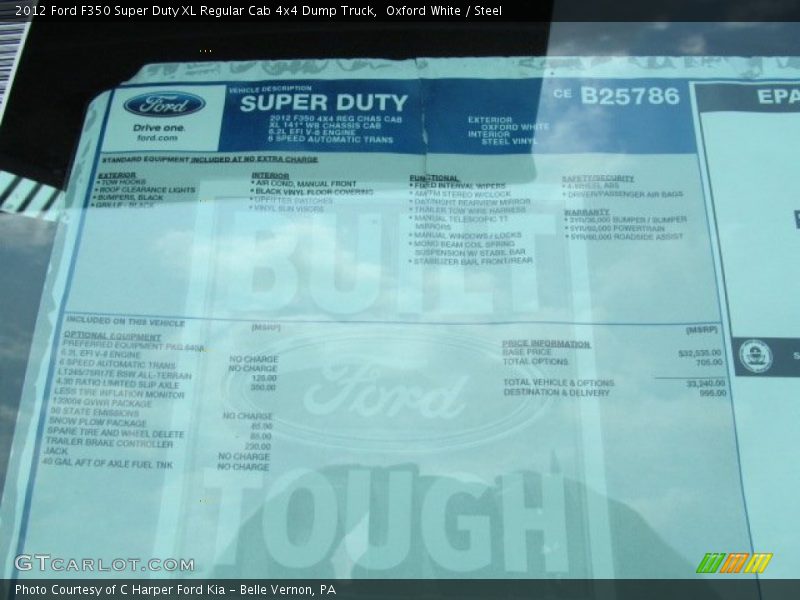  2012 F350 Super Duty XL Regular Cab 4x4 Dump Truck Window Sticker
