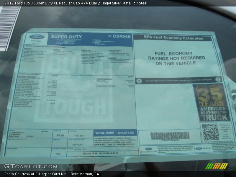  2012 F350 Super Duty XL Regular Cab 4x4 Dually Window Sticker