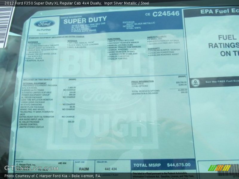  2012 F350 Super Duty XL Regular Cab 4x4 Dually Window Sticker