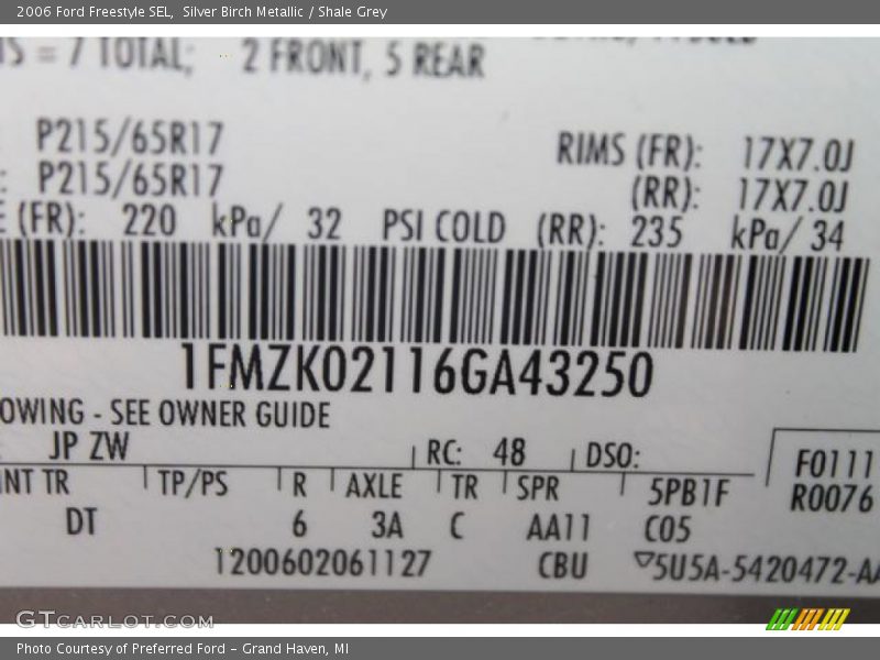 Silver Birch Metallic / Shale Grey 2006 Ford Freestyle SEL