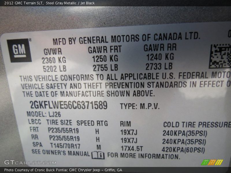 Steel Gray Metallic / Jet Black 2012 GMC Terrain SLT
