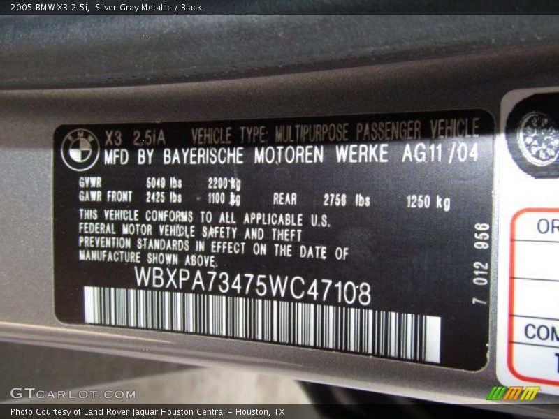 Silver Gray Metallic / Black 2005 BMW X3 2.5i