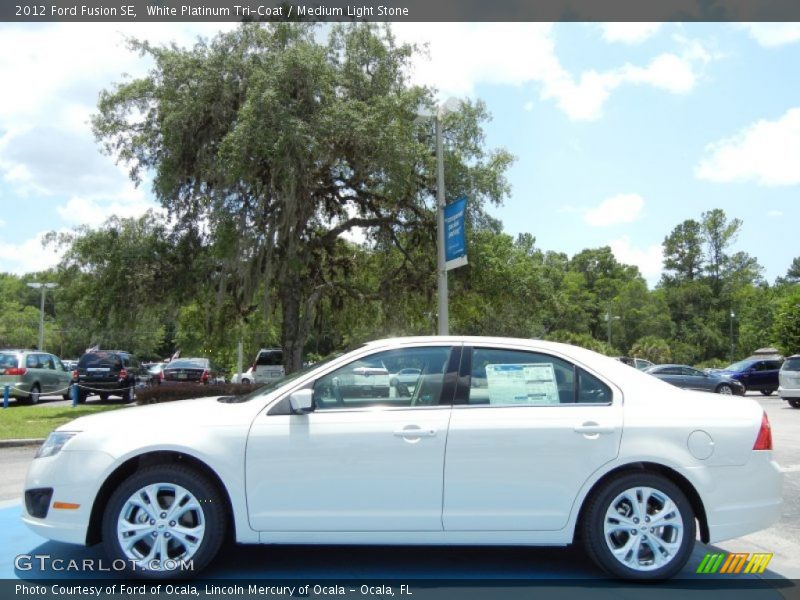 White Platinum Tri-Coat / Medium Light Stone 2012 Ford Fusion SE