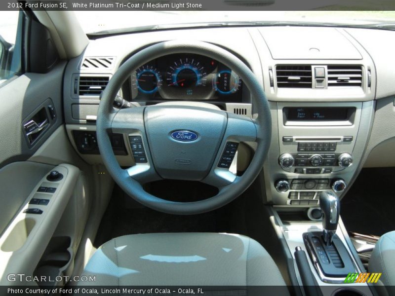 White Platinum Tri-Coat / Medium Light Stone 2012 Ford Fusion SE