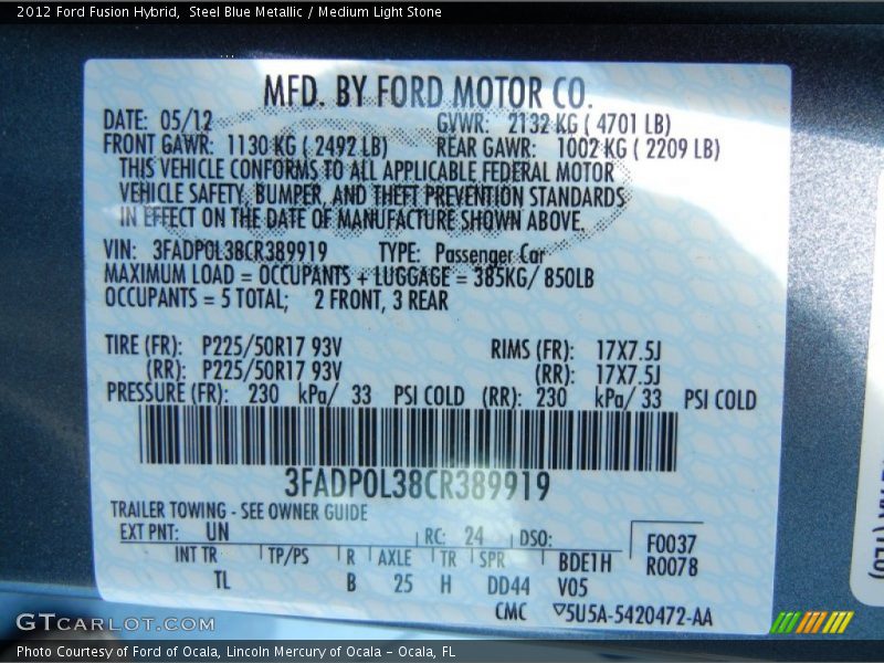 Steel Blue Metallic / Medium Light Stone 2012 Ford Fusion Hybrid