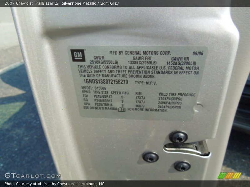 Silverstone Metallic / Light Gray 2007 Chevrolet TrailBlazer LS
