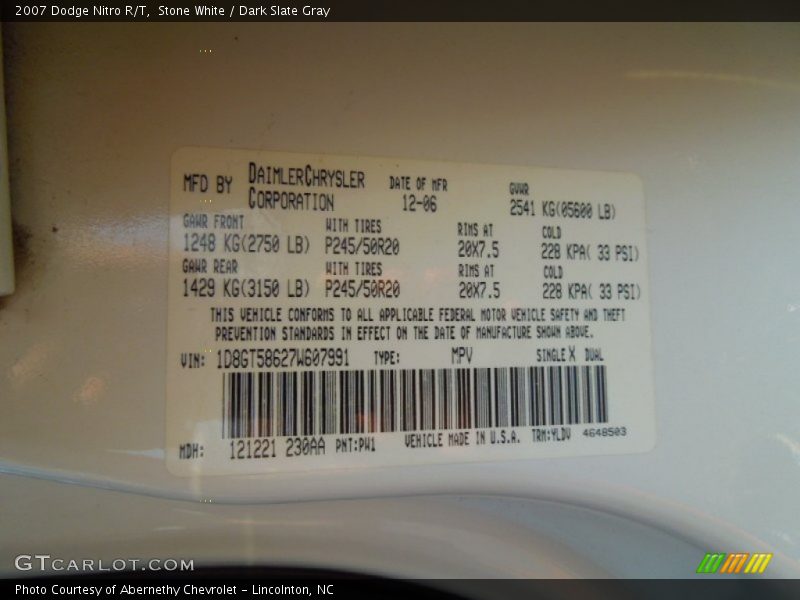 Stone White / Dark Slate Gray 2007 Dodge Nitro R/T
