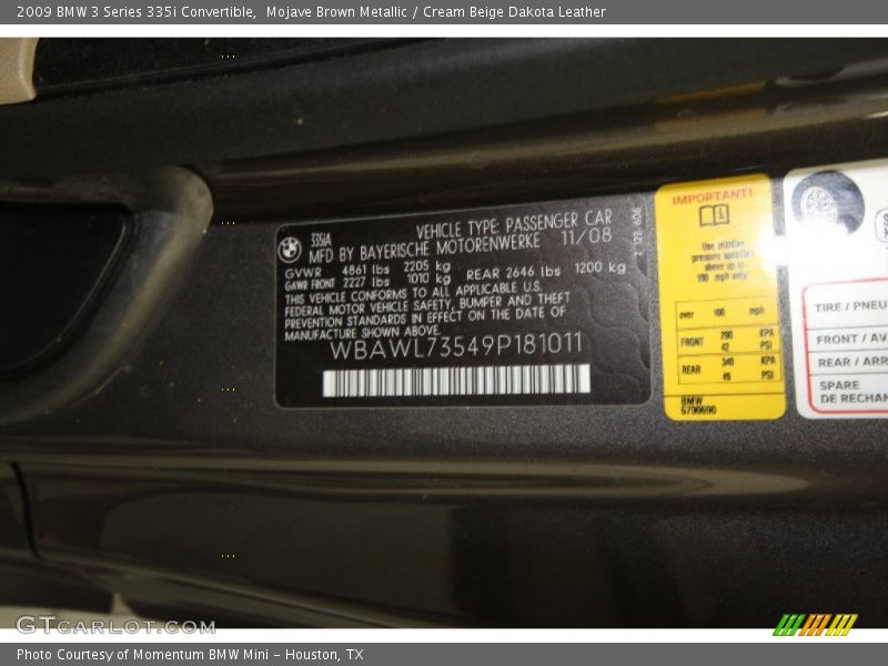 Mojave Brown Metallic / Cream Beige Dakota Leather 2009 BMW 3 Series 335i Convertible
