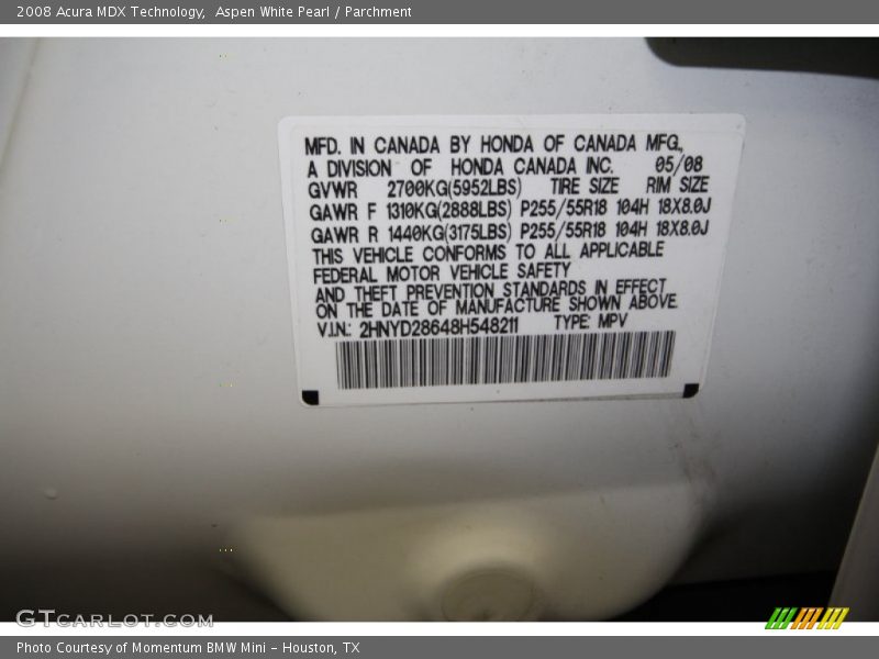 Aspen White Pearl / Parchment 2008 Acura MDX Technology