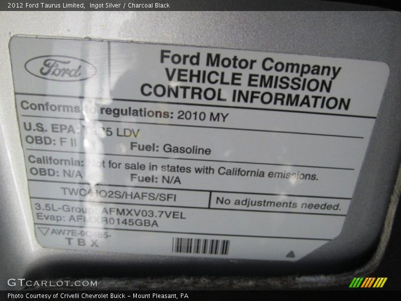 Ingot Silver / Charcoal Black 2012 Ford Taurus Limited