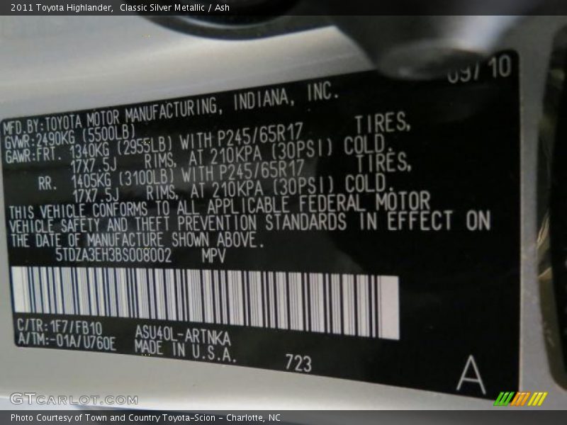 Classic Silver Metallic / Ash 2011 Toyota Highlander